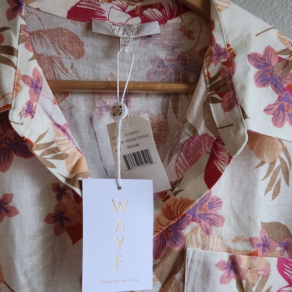 WAYF‎ NWT Pink Tropical Floral Button Shirt Linen Blend Women's M - Picture 3 of 12